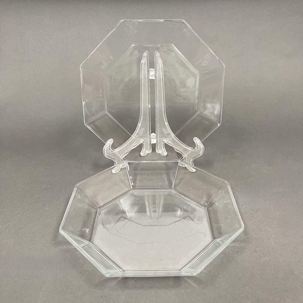 Arcoroc France Octime Clear Octagonal Bowls Glass‎ 7 3/4" across Lot of 2